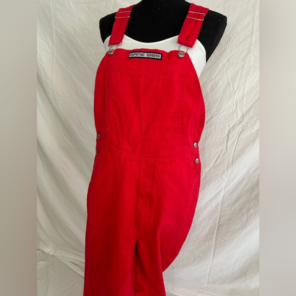 Game Bibs Red Denim Overalls - Picture 3 of 12